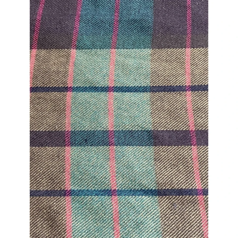 100% Cashmere Infinity Scarf Tartan Plaid Frayed Edge Hem 64